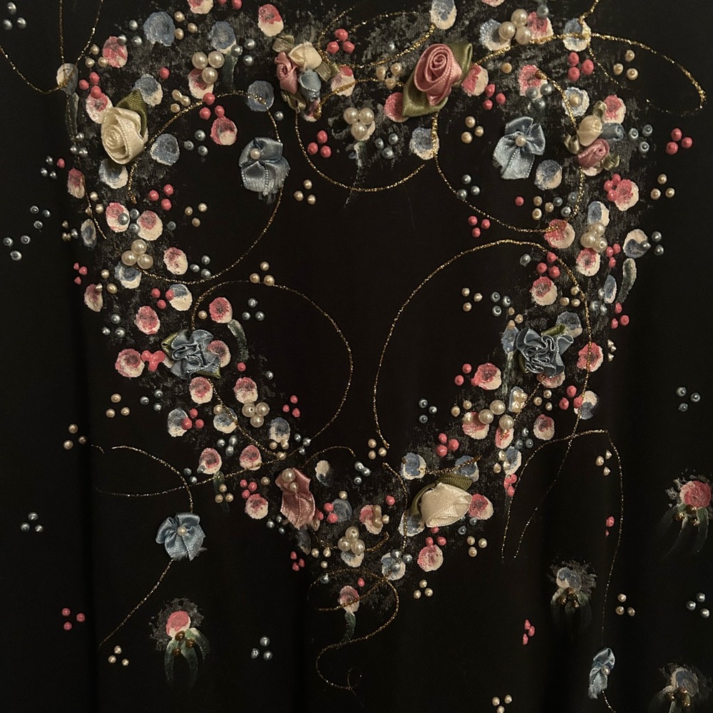 Black Top with Heart and Floral Embellishments - Picture 2 of 4
